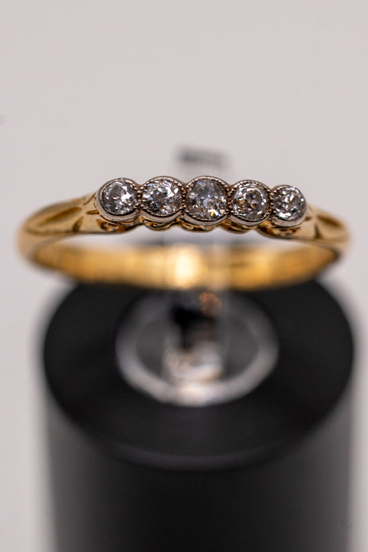 18k five stone milgrain bezel diamond band