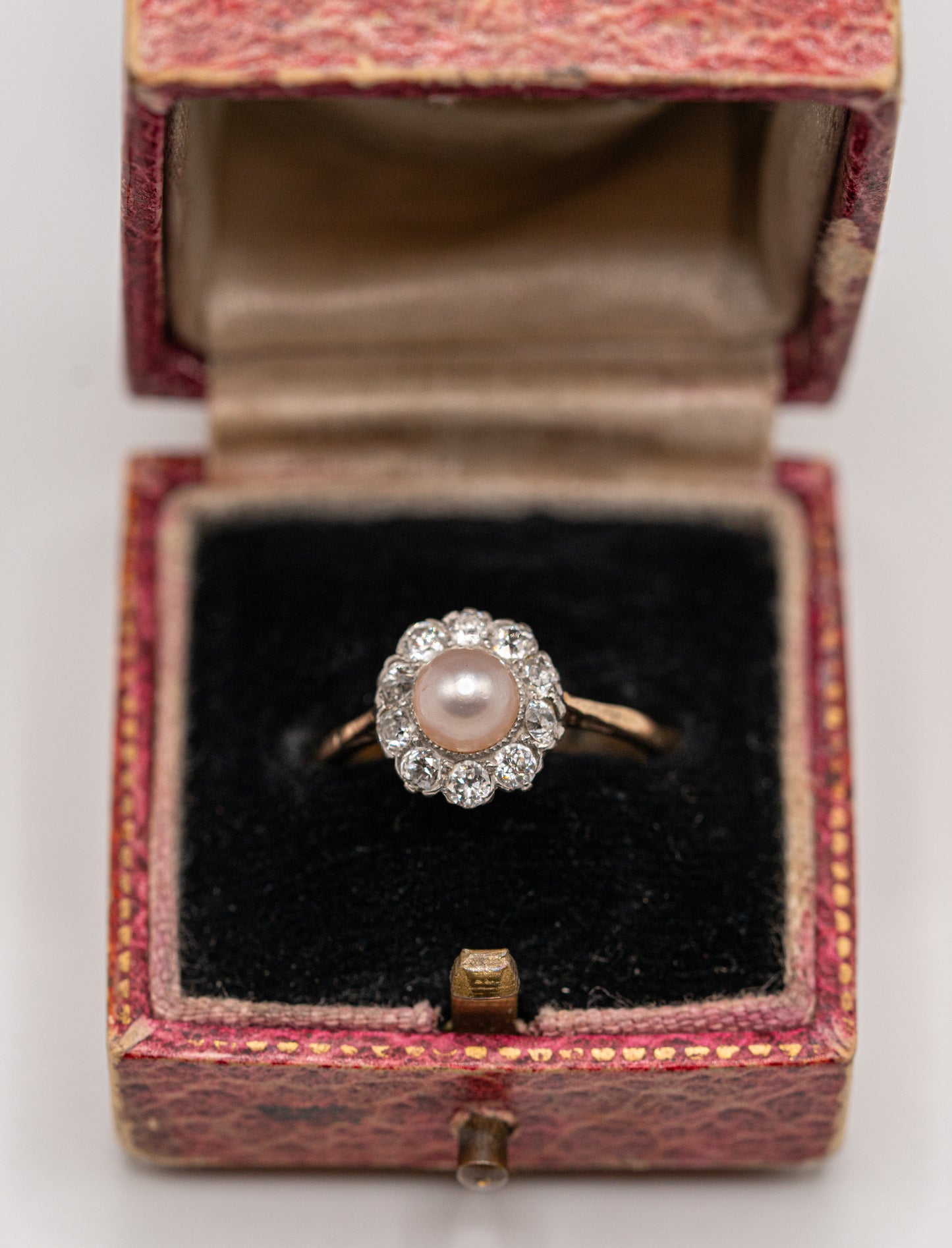 Antique beige/pink pearl old mine cut diamond ring