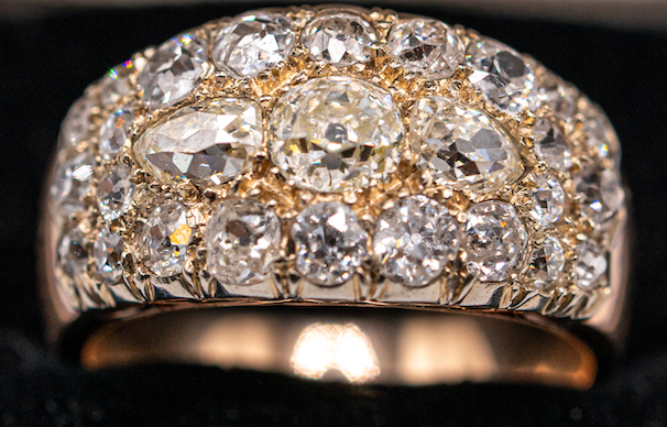 Old cut diamond and old cut pear cluster ring