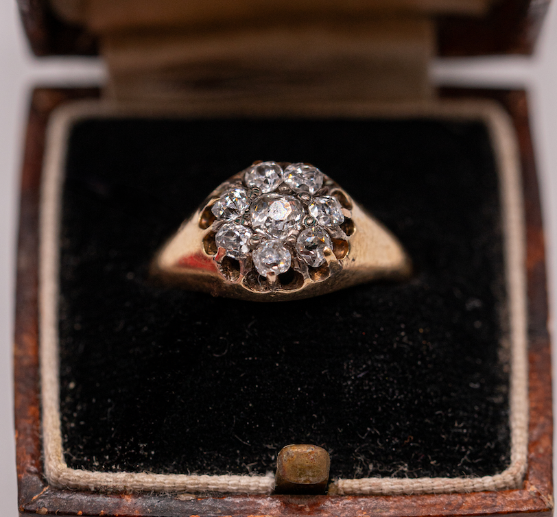 antique old mine cut diamond cluster ring