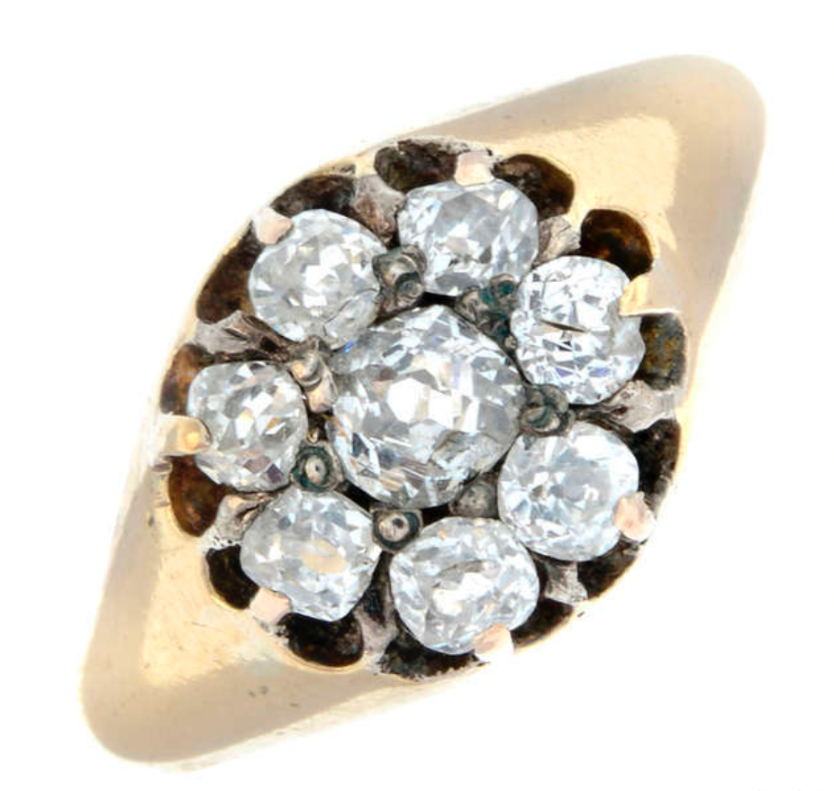 antique old mine cut diamond cluster ring