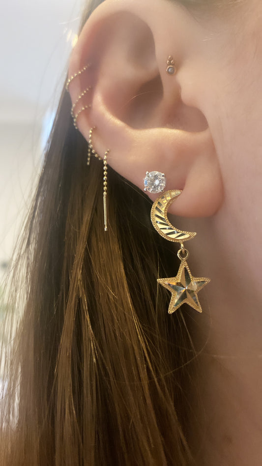 14k vintage star moon earrings